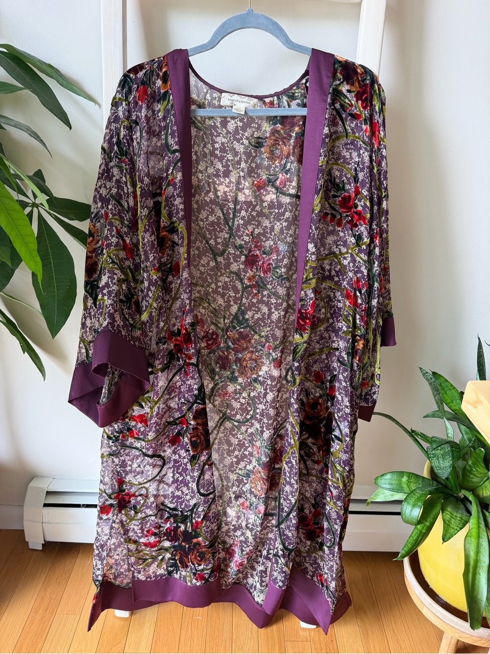 Floral Purple Velvet Kimono Robe